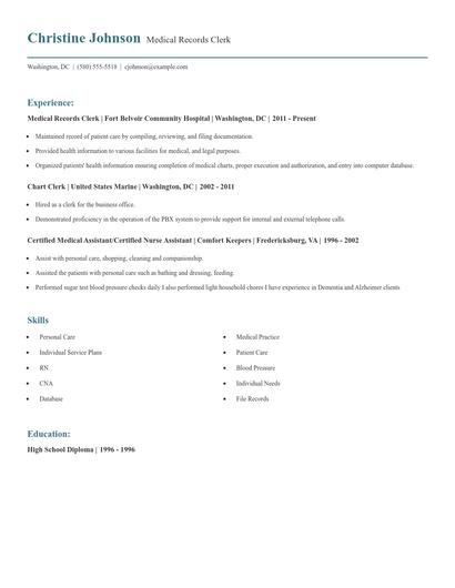 Medical Records Clerk Resume