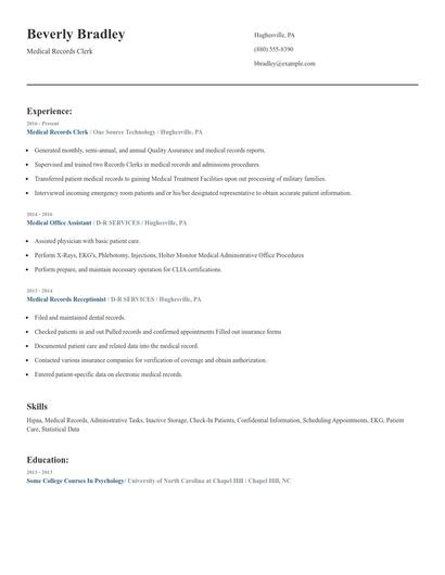 resume examples medical records