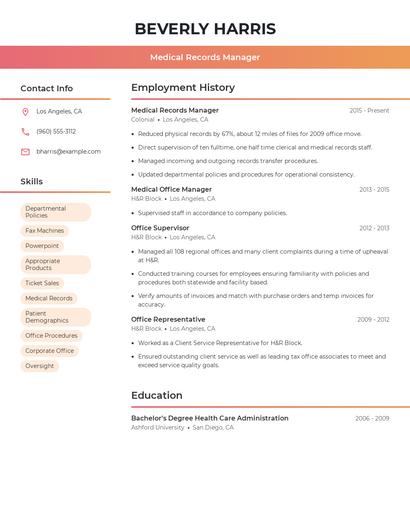 Medical Records Manager Resume