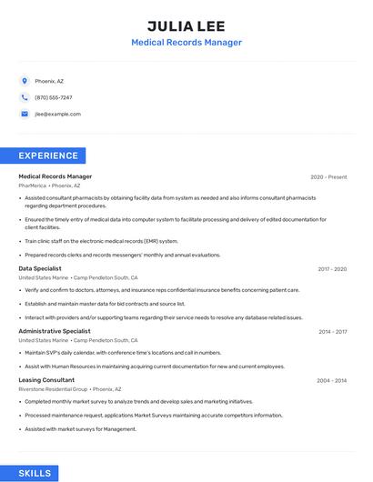 Medical Records Manager Resume