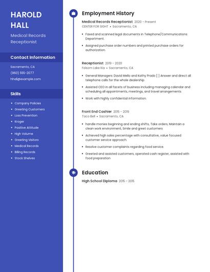 Medical Records Receptionist Resume