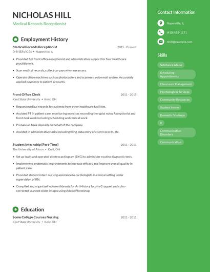 Medical Records Receptionist Resume