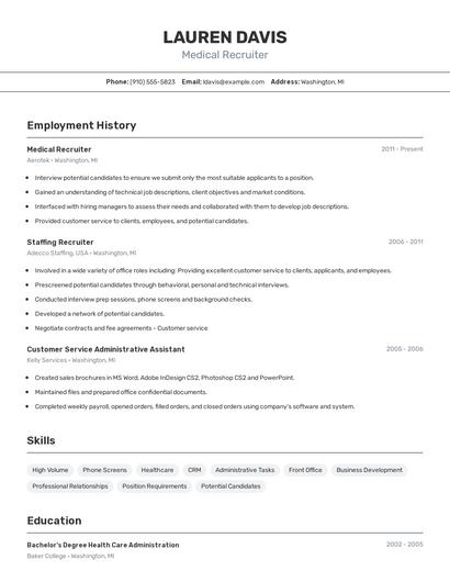 Medical Recruiter Resume