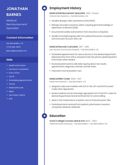 Medical Reimbursement Specialist Resume