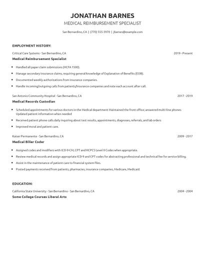 Medical Reimbursement Specialist Resume