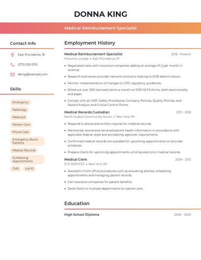 Medical Reimbursement Specialist Resume