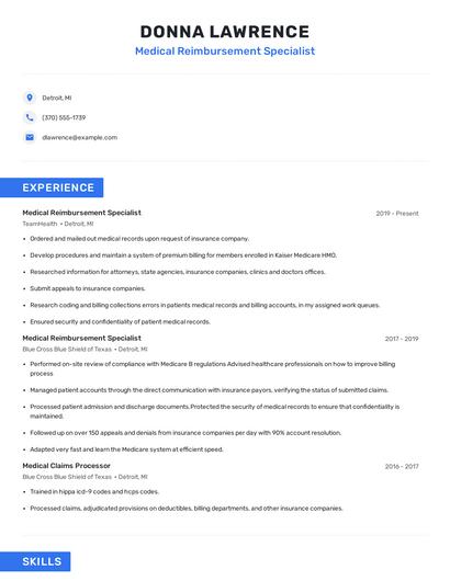 Medical Reimbursement Specialist Resume