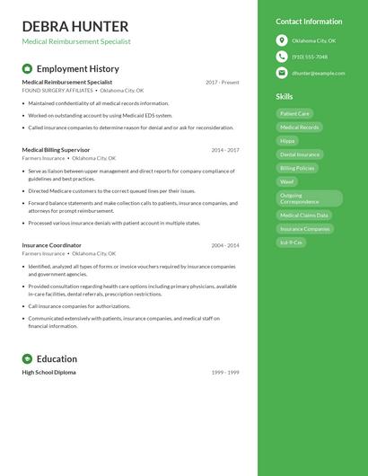 Medical Reimbursement Specialist Resume