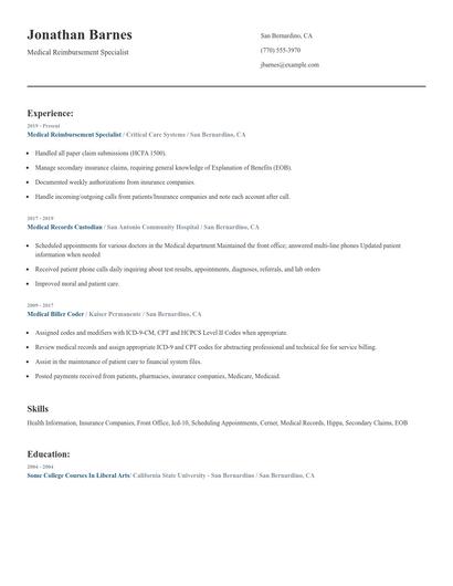 Medical Reimbursement Specialist Resume