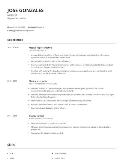 Medical Representative Resume