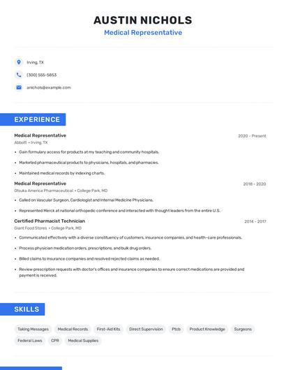 Medical Representative Resume