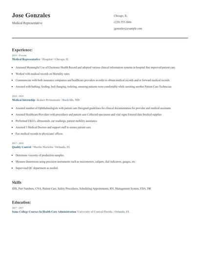 Medical Representative Resume