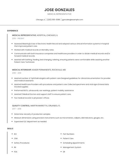 Medical Representative Resume