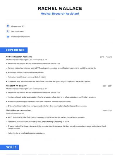 Medical Research Assistant Resume