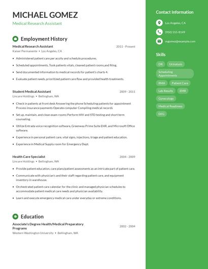 Medical Research Assistant Resume