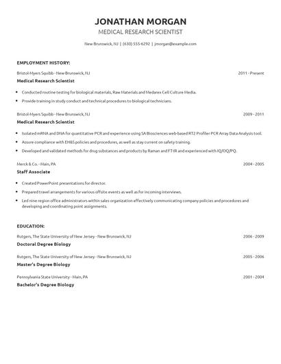 Medical Research Scientist Resume