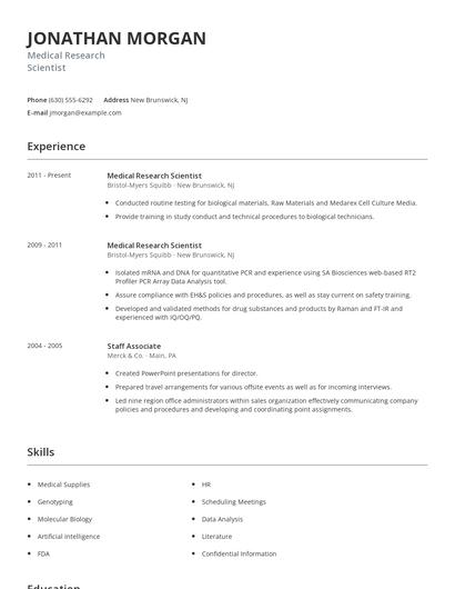 Medical Research Scientist Resume