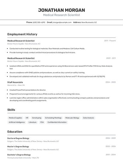 Medical Research Scientist Resume