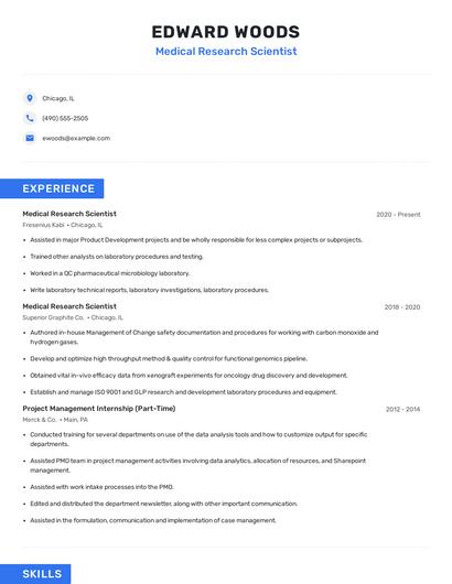 Medical Research Scientist Resume