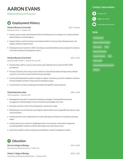 Medical Research Scientist Resume