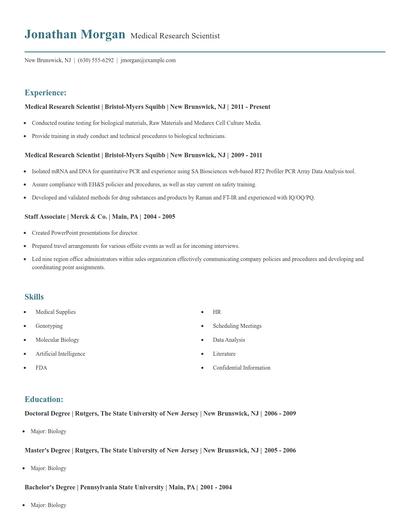 Medical Research Scientist Resume