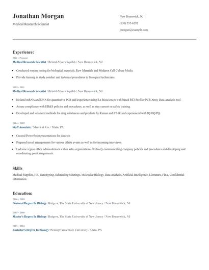 Medical Research Scientist Resume