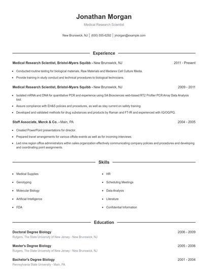 Medical Research Scientist Resume