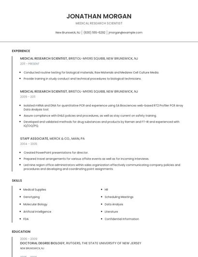 Medical Research Scientist Resume
