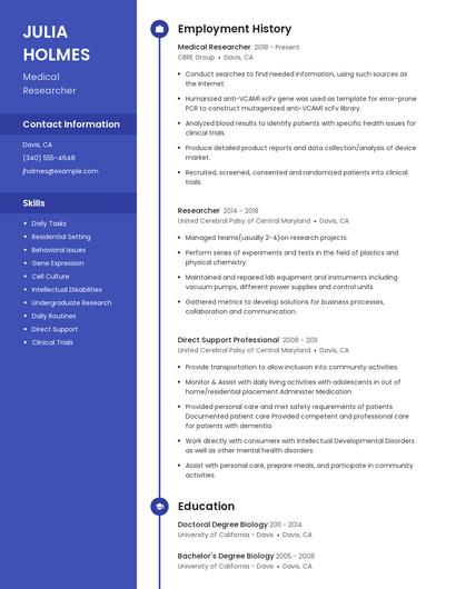 Medical Researcher Resume