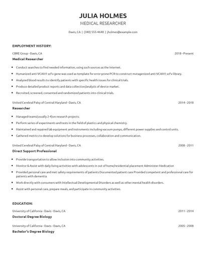 Medical Researcher Resume