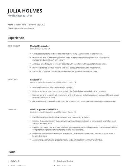 Medical Researcher Resume