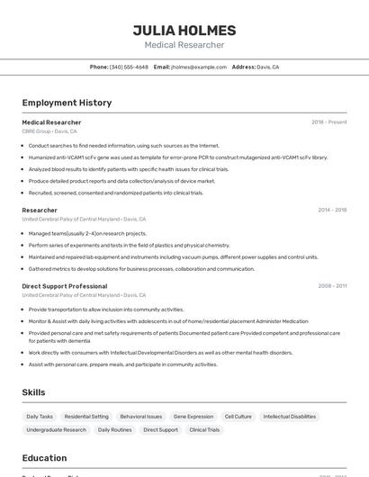 Medical Researcher Resume
