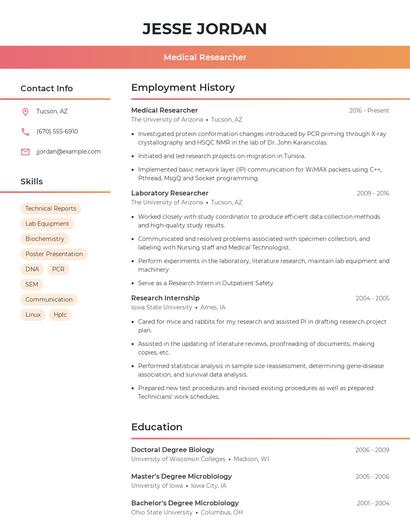 Medical Researcher Resume