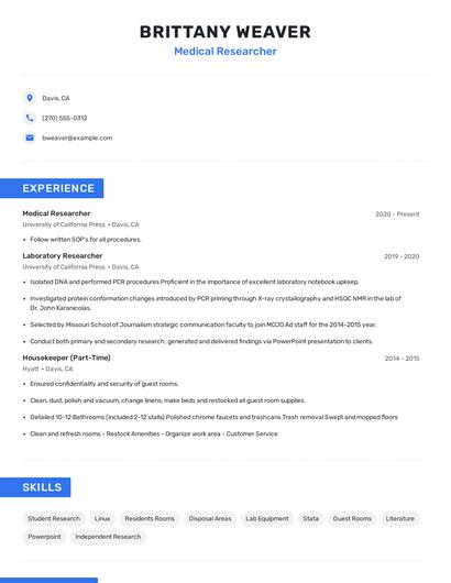 Medical Researcher Resume
