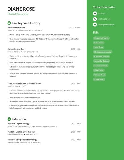 Medical Researcher Resume