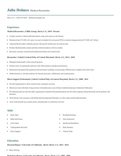 Medical Researcher Resume