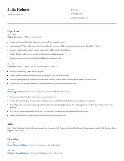 Medical Researcher Resume