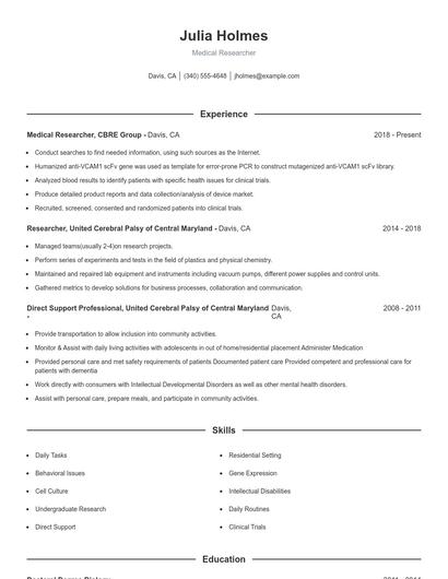 Medical Researcher Resume