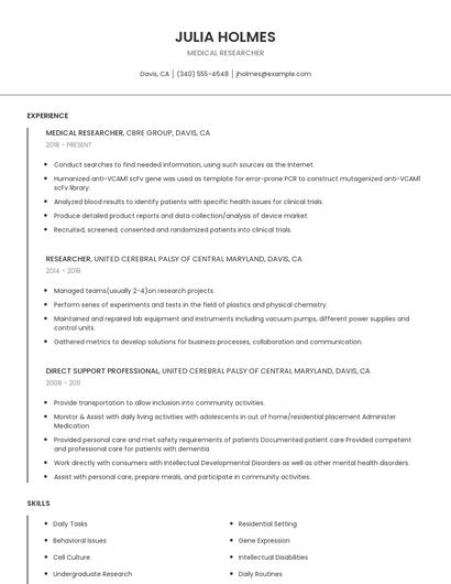 Medical Researcher Resume