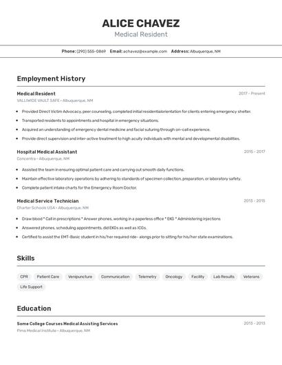 Medical Resident Resume