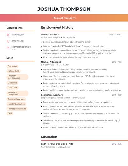 Medical Resident Resume