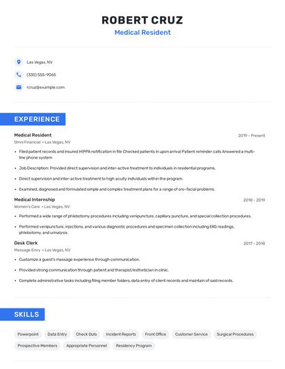 Medical Resident Resume