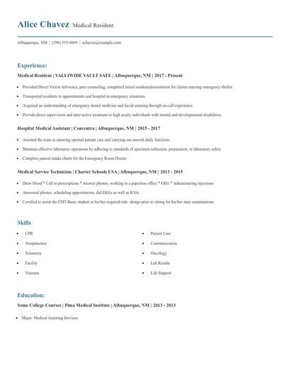 Medical Resident Resume