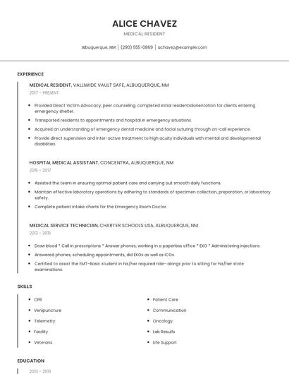 Medical Resident Resume