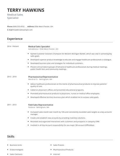 Medical Sales Specialist Resume