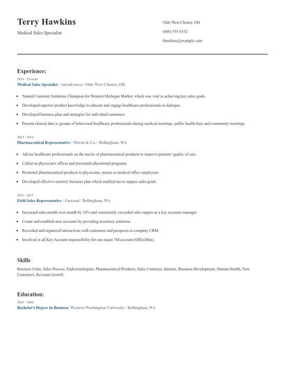 Medical Sales Specialist Resume