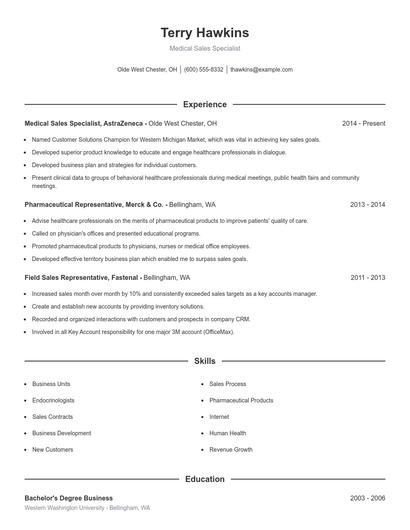 Medical Sales Specialist Resume