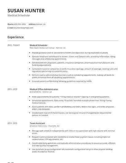 Medical Scheduler Resume