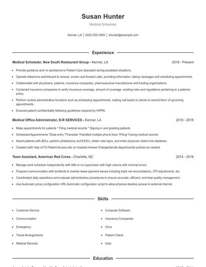 Medical Scheduler Resume
