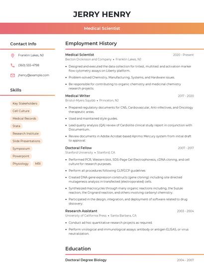 Medical Scientist Resume
